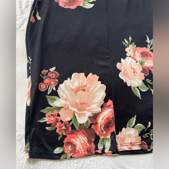 Vintage Off-the-Shoulder Sleeve Dress Black/Rose Floral Women’s Size Small - Picture 9 of 14